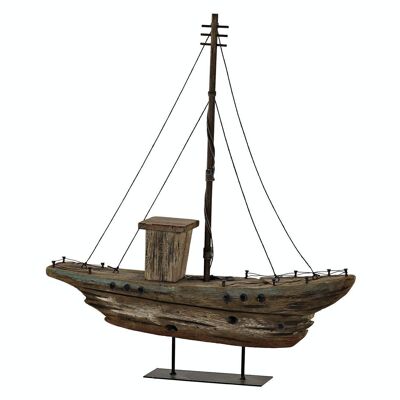 FIGURE BOIS MÉTAL 39X8X44 BATEAU PORTÉ LM204026