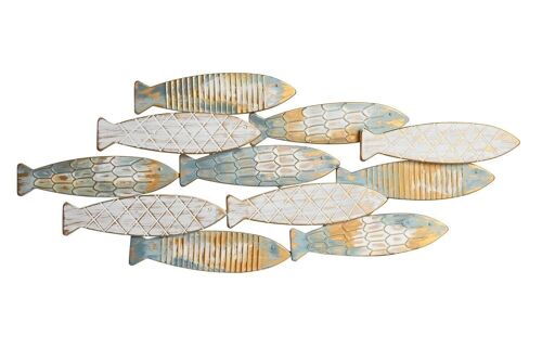 DECORACION PARED METAL 96X3X37 PECES DORADO DP204036