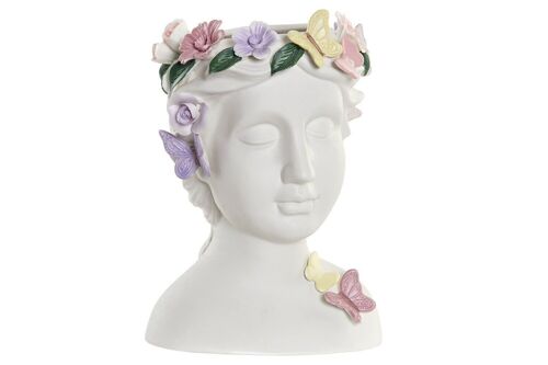 JARRON PORCELANA 17,5X16X23 CARA CON FLORES BLANCO JR183052