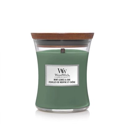 Mint Leaves Oak Medium Hourglass Wood Wick Candle