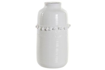 VASE GRÈS COTON 12X12X24 BLANC POMPON LD171528 1