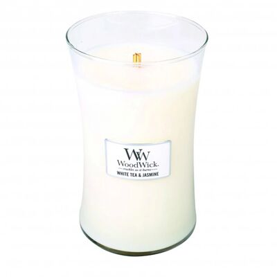 White Tea Jasmine Large Hourglass Wood Wick Candle