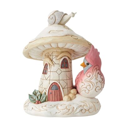 Woodland Mushroom House with Cardinal Figurine - Heartwood Creek by Jim Shore