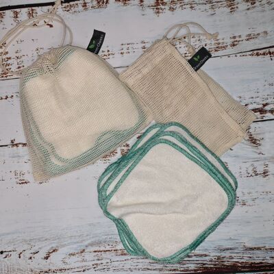 Reusable Cloth Washable Baby Wipes in Super Soft Bamboo Terry - Pack of 10 in Washbag
