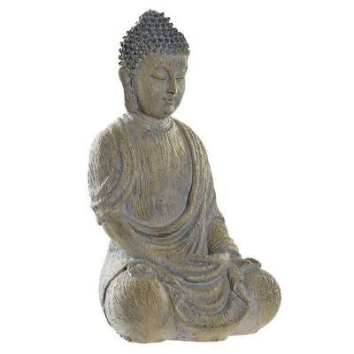 FIGURINE EN RÉSINE 10X8X16 BOUDDHA GRIS CLAIR FD191756