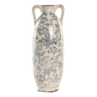 STONEWARE VASE 13X13X35 WHITE FLOWERS LD201461