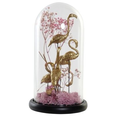 DÉCORATION VERRE RÉSINE 17X17X32 FLAMANTS ROSES DH180477