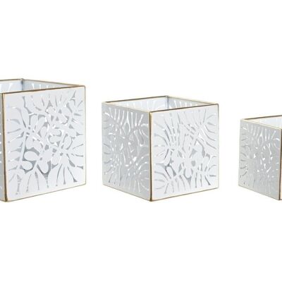 MACETERO SET 3 METAL 15X15X15 HOJAS BLANCO MB206538