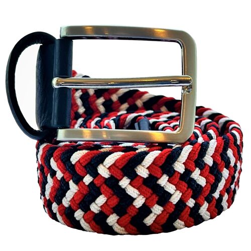 Calstock Three Colour Striped Woven Elasticated Belt - Red, White and Black