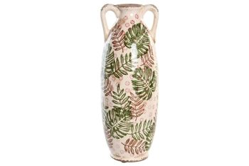 VASE GRES 13X13X35 FEUILLES BLANC LD204746 1