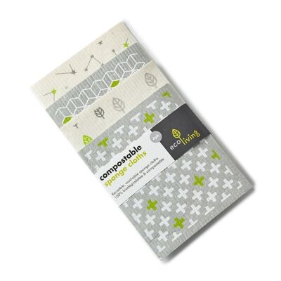 Chiffons éponge compostables (feuille cube et étoile (paquet de 4)