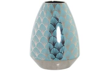 VASE PORCELAINE 18X18X24 TURQUOISE CHROME LD182508 1