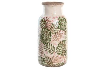 VASE GRÈS 15X15X31,5 FEUILLES BLANCHES LD204748 1