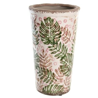 VASE GRÈS 14X14X25 FEUILLES BLANC LD204753