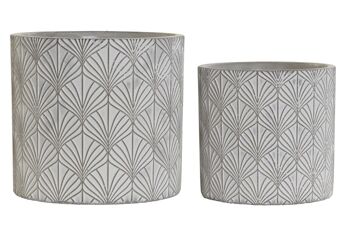 JARDINIÈRE SET 2 CIMENT 17X17X16 FEUILLE GRIS MC178762 1