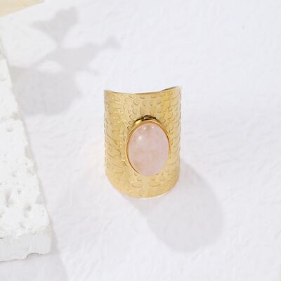 Breiter Ring mit rosa Stein