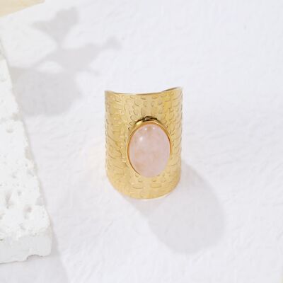 Anello largo con pietra rosa