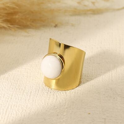 Wide ring with white stone