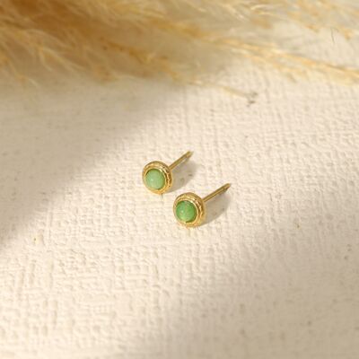 Golden stud earrings with green pearl