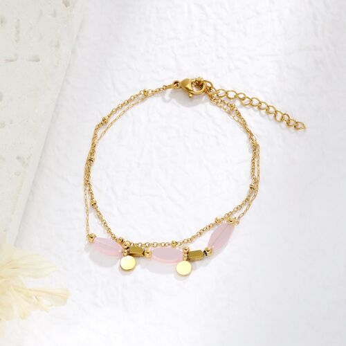 Bracelet dorée avec pendentif et perles roses