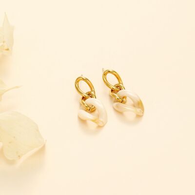 Gold and white link earrings