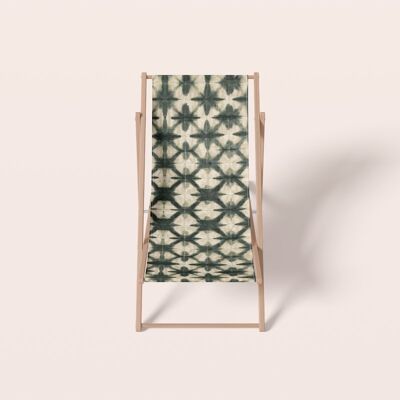Grafischer Liegestuhl aus Polyester, beige-grünes Buchenholz – Modell Joseph