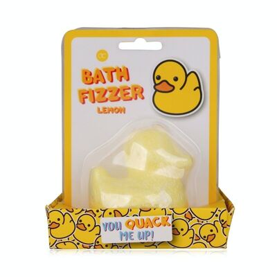 Badefizzer HAPPY ANIMALS en forme de canard dans un emballage cadeau, boule de bain / bombe de bain; Parfum : citron