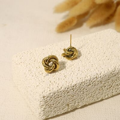 Boucles d'oreilles circulaires dorées en petit nœud