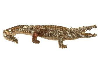 FIGURINE EN RÉSINE 47,5X16,5X10,5 CROCODILE DORÉ FD205387 1