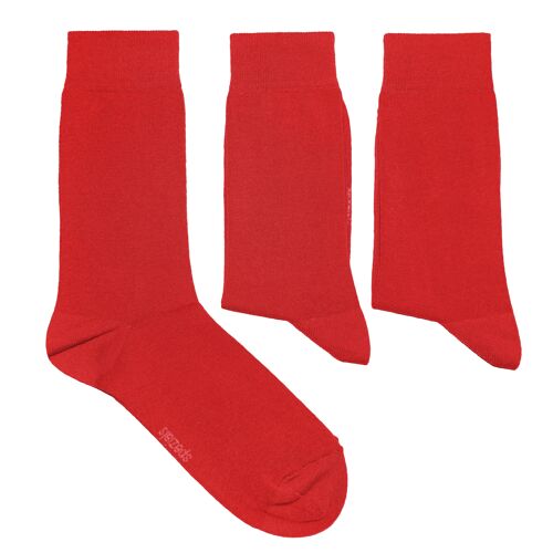 Basic Socks for Men 3-Pair Set >>Red<< Plain color business cotton socks