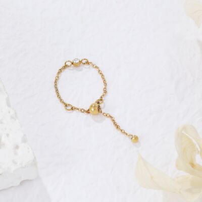 Golden adjustable chain ring with rhinestones