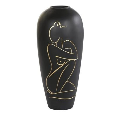 VASE RÉSINE 34X34X73,5 FEMME NOIR MAT JR203230