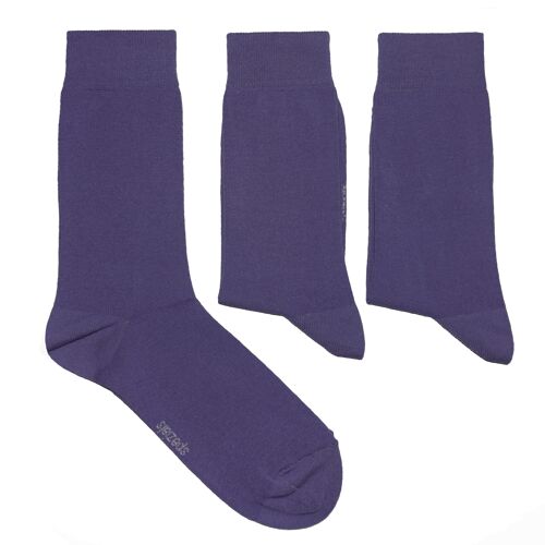 Basic Socks for Men 3-Pair Set >>Lila<< Plain color business cotton socks