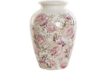 VASE CERAMIQUE 18X18X25 FLEURS BLANCHES LD188879 1