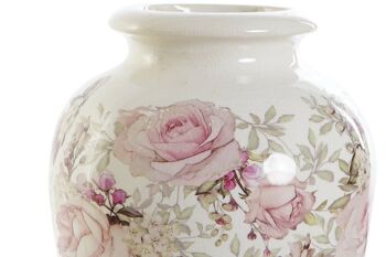 VASE CERAMIQUE 18X18X25 FLEURS BLANCHES LD188879 2