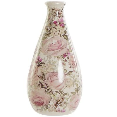 VASE CERAMIQUE 13X13X26 FLEURS BLANC LD188881