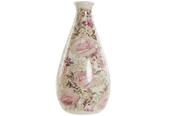 VASE CERAMIQUE 13X13X26 FLEURS BLANC LD188881 1