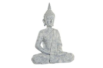 FIGURINE RÉSINE 28X19X41 BOUDDHA GRIS CLAIR FD195181 1