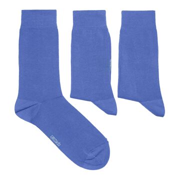 Ensemble de 3 paires de chaussettes basiques pour hommes >>Bleu Baja<< Chaussettes en coton de couleur unie 1