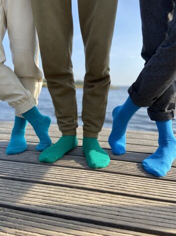 Ensemble de 3 paires de chaussettes basiques pour hommes >>Bleu Baja<< Chaussettes en coton de couleur unie 4