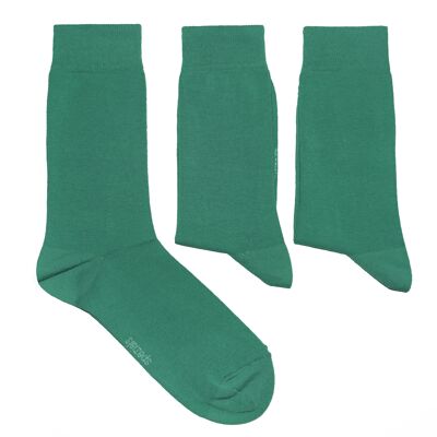 Conjunto de 3 pares de calcetines básicos para hombre >>Verde ágata<< Calcetines business de algodón de color liso