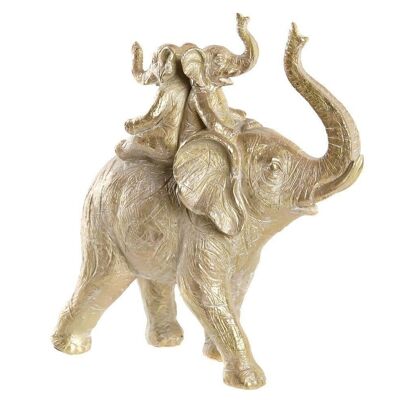 FIGURINE RÉSINE 24X10X25,5 ÉLÉPHANTS DORÉS FD195206