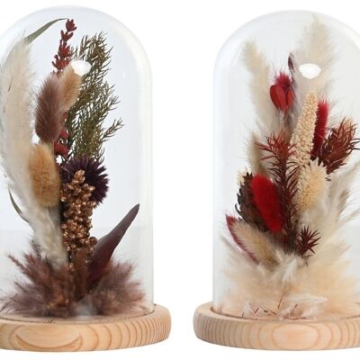 DÉCORATION FLEURS SÉCHÉES SUR VERRE 12X12X20 2 ASSORTIMENTS. DH204524