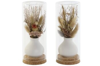 DÉCORATION FLEURS SÉCHÉES SUR VERRE 8.5X8.5X20 2 ASSORTIS. DH204525 1