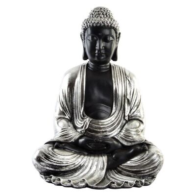 FIGURINE RÉSINE 43X37X57 BOUDDHA ARGENT FD202631