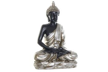 FIGURINE RÉSINE 50X30X74 BOUDDHA ARGENT VIEILLI FD202634 1