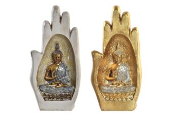 FIGURINE EN RÉSINE 10X7.2X20.9 MAIN DE BOUDDHA 2 ASSORTIMENTS. FD195415 1