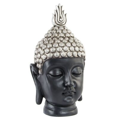 FIGURINE RÉSINE 27X24X49 TÊTE DE BOUDDHA ARGENT FD202636