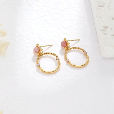 Boucles d'oreilles anneaux avec pierre rose