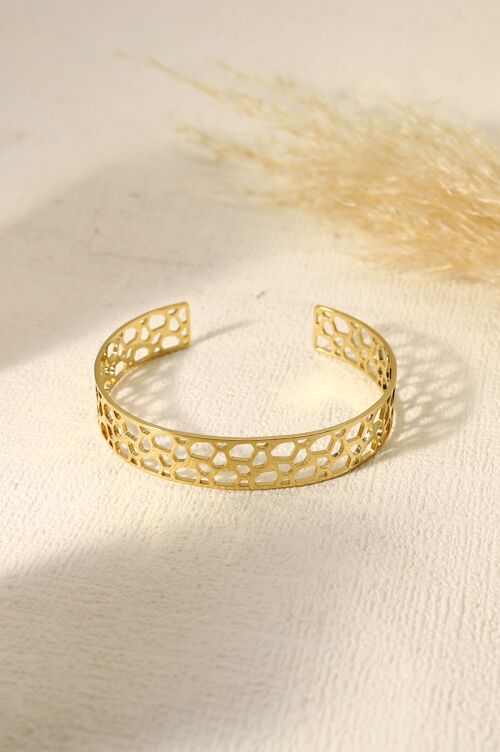 Bracelet large doré ajustable avec divers petits ronds